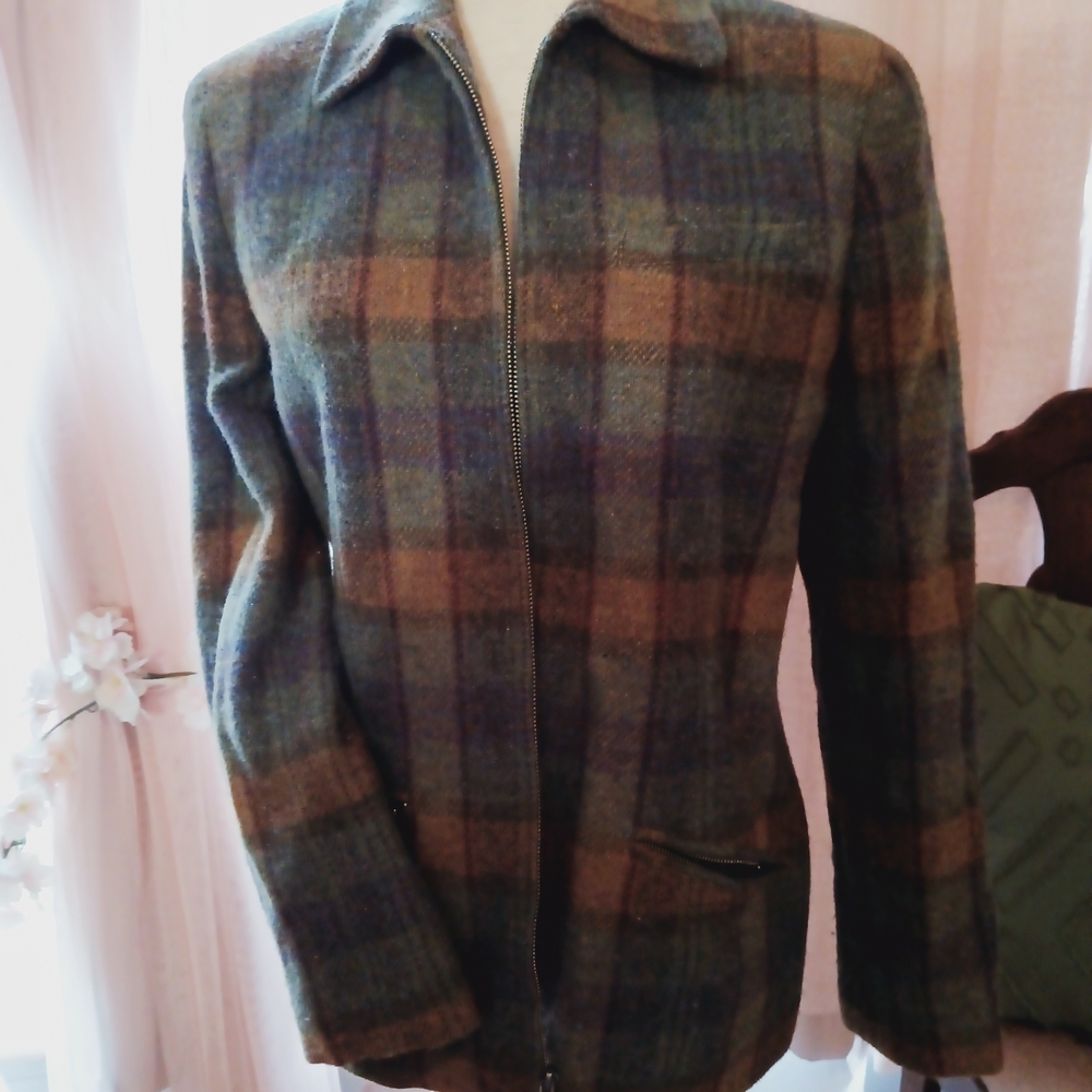 Lauren Ralph Lauren Checkered Bomber Jacket - Brown and Blue